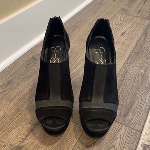 Jessica Simpson black suede peep-toe stiletto heel